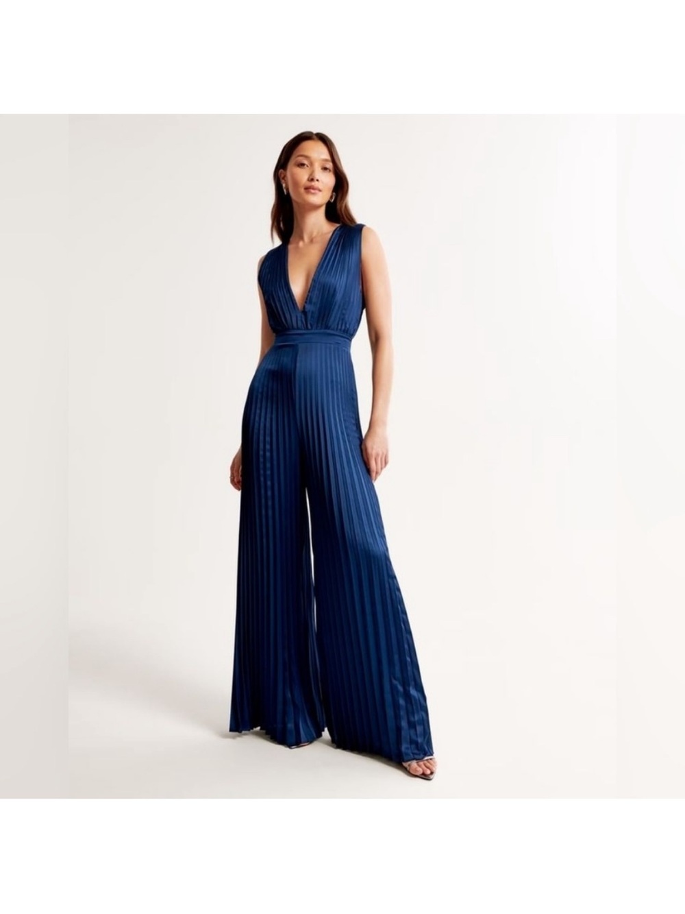 Abercrombie & Fitch Giselle Navy Pleated Wide-Leg Jumpsuit